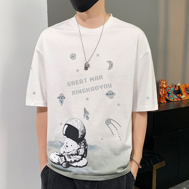 10788528.龙中龙 新款夏季短袖t恤男潮牌涂鸦ins宽松潮流卡通印花五分大码