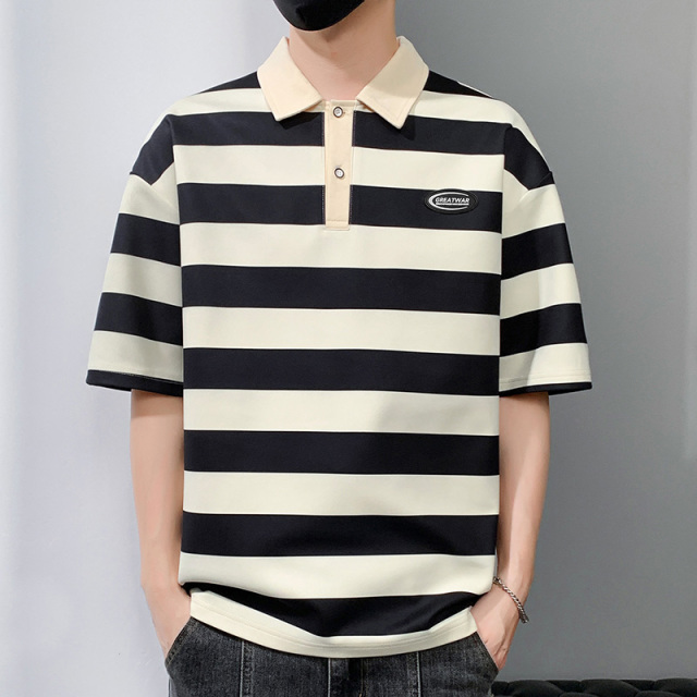 10788466.龙中龙 夏季男生短袖t恤潮牌潮流夏天宽松条纹体恤半袖