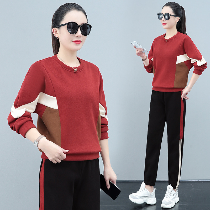 10947315.斯舒郎 运动套装女春秋新款时尚大码宽松跑步休闲服卫衣两件套潮