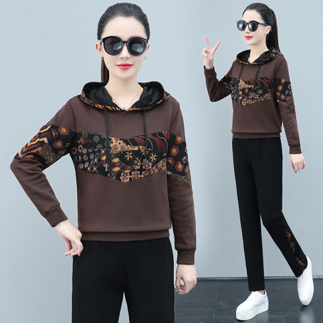10948247.斯舒郎 连帽运动服套装女夏季新款时尚百搭宽松休闲两件套跑步服