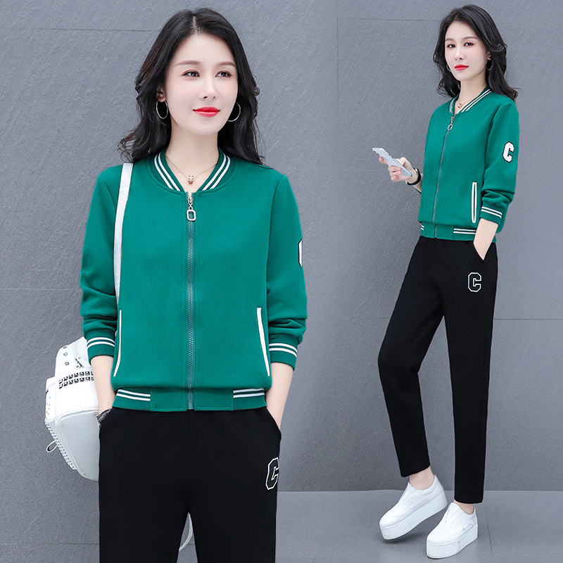 10949095.斯舒郎 时尚休闲套装女秋季新款洋气开衫运动裤跑步服两件套