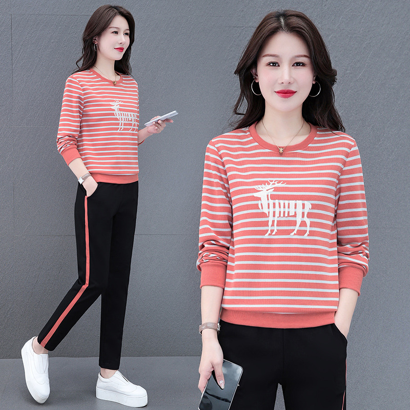 10949363.斯舒郎 休闲运动服套装女装春秋新品百搭宽松圆领两件套