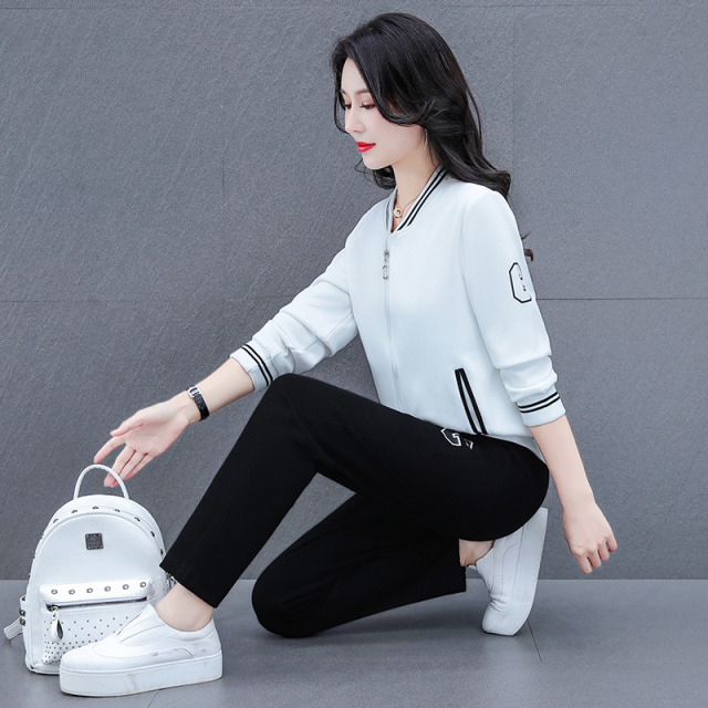 10949095.斯舒郎 时尚休闲套装女秋季新款洋气开衫运动裤跑步服两件套