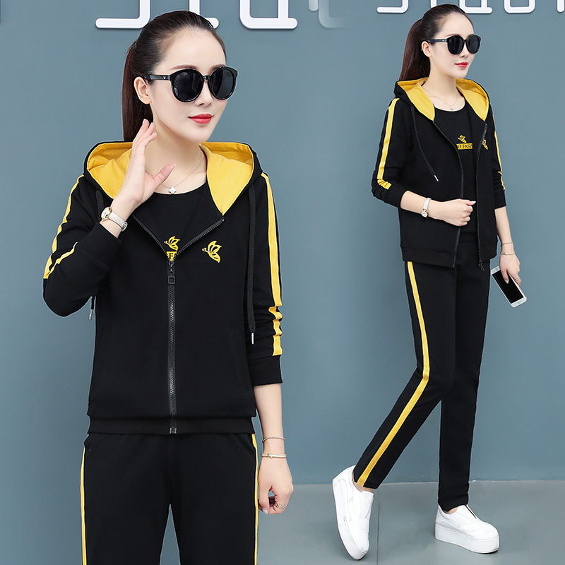 10949647.斯舒郎 春秋季新款连帽时尚穿搭休闲运动服套装女款三件套