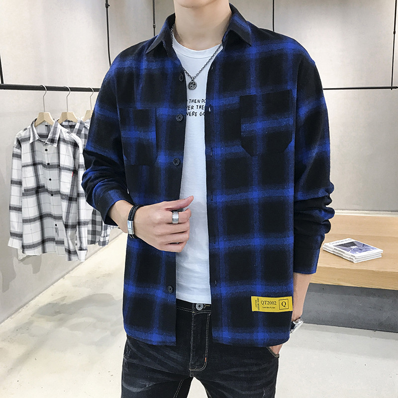 11011416.龙中龙 春秋男士新款格子衬衫商务休闲长袖内穿外搭透气