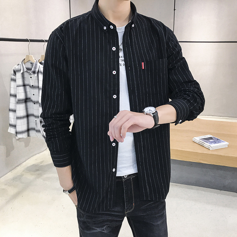 11011398.龙中龙 条纹衬衫男长袖春季新款休闲男装春秋款春装痞帅衬衣外套