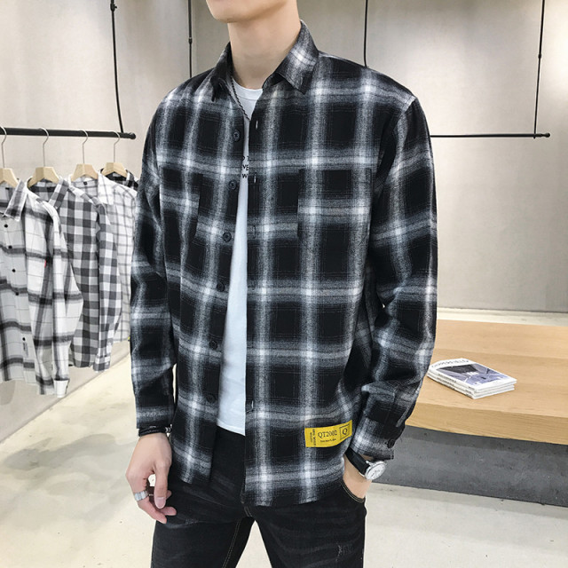 11011416.龙中龙 春秋男士新款格子衬衫商务休闲长袖内穿外搭透气