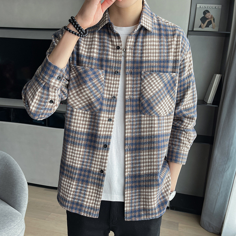 11019408.龙中龙 潮牌时尚格子工装休闲衬衫男秋季宽松长袖衬衣外套男款