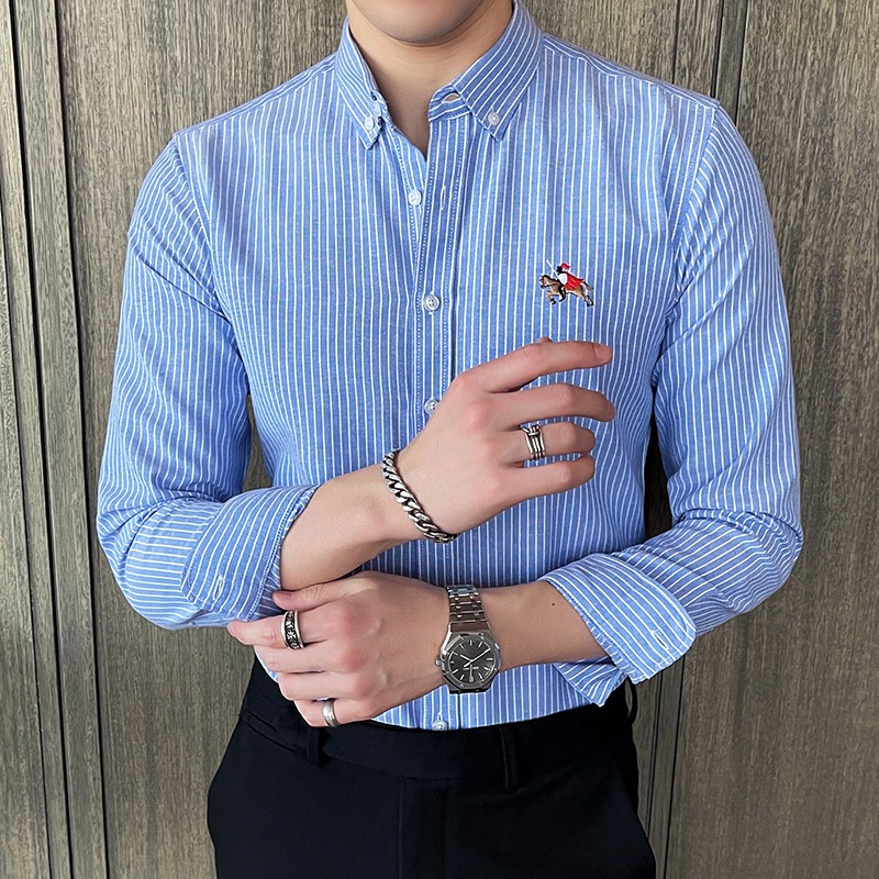 11017200.龙中龙 长袖衬衫男士条纹上衣秋季潮牌帅气休闲商务外套衬衣男