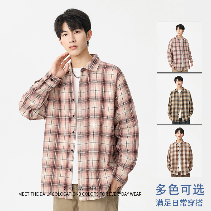 11024052.龙中龙 秋款美式复古格子撞色衬衫长袖潮牌痞帅休闲衣外套男