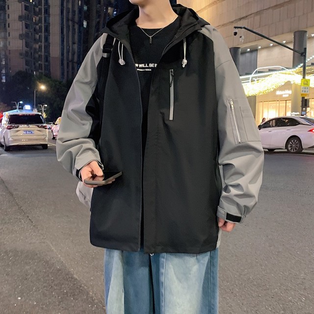 11267972.龙中龙 连帽夹克外套男士春秋季新款休闲潮流户外防风工装上衣男
