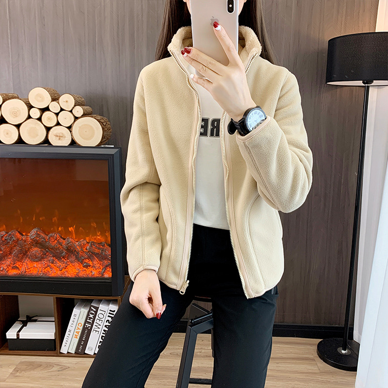 11480930.斯舒郎 抓绒衣女秋冬装运动卫衣开衫立领上衣双面绒外套
