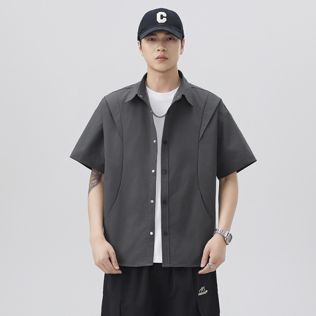 11815431.龙中龙 新款短袖衬衫男夏季宽松休闲上衣半袖衬衣简约潮牌纯色