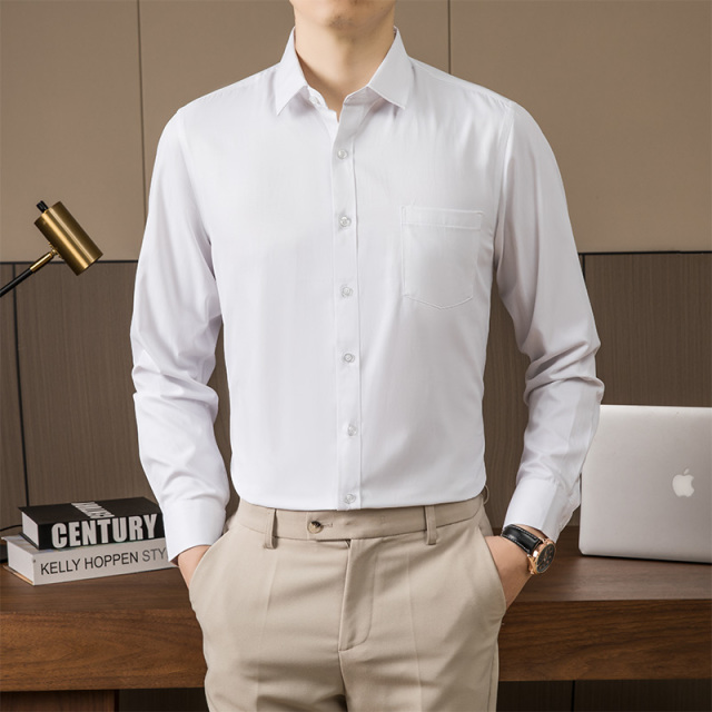12181183.龙中龙 春夏季长袖衬衫青年男士商务休闲纯色衬衣