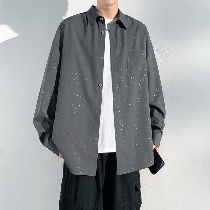 12183730.龙中龙 漫天星长袖翻领衬衫男款春夏季新款宽松休闲衬衣外套