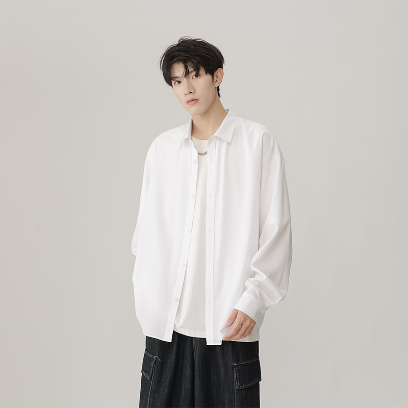 12183518.龙中龙 简约长袖衬衫男款春夏季潮牌宽松衬衣外套男生