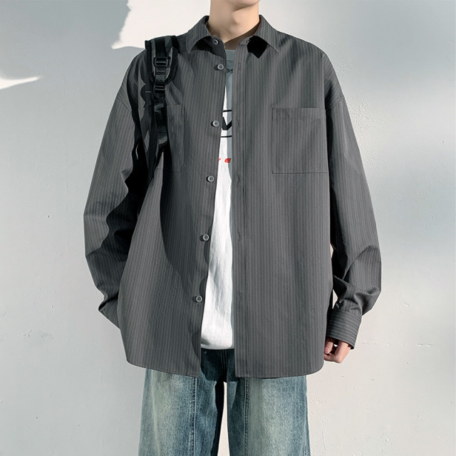12185299.龙中龙 长袖衬衫男款春夏季青少年衬衣休闲简约外套