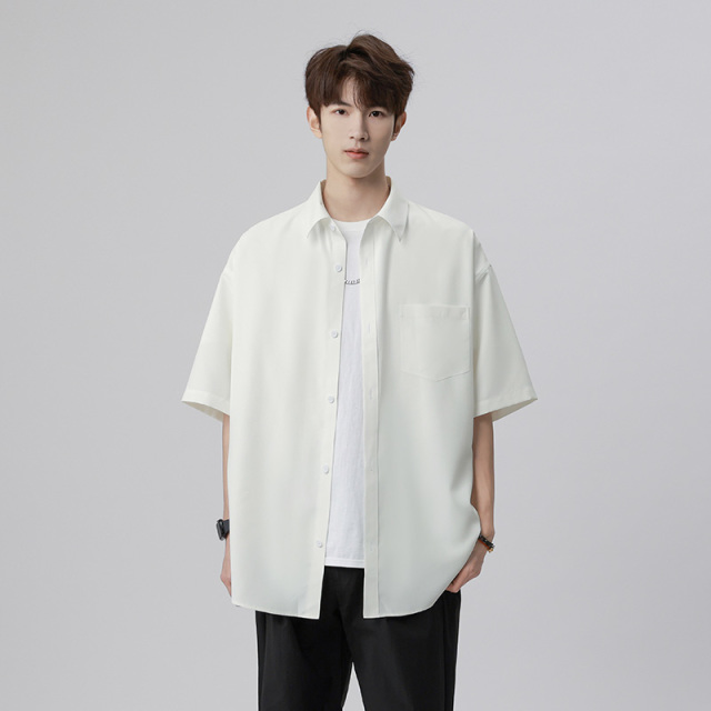 12188602.龙中龙 短袖男士衬衫夏季薄款青少年潮流纯色半袖衬衣夏天外套