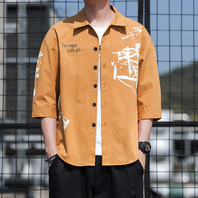 12188502.龙中龙 短袖衬衫男夏季透气衬衣外套男青少年痞帅休闲上衣
