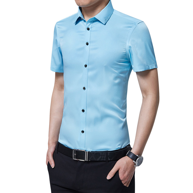 12187818.龙中龙 纯色衬衫男款新款夏季修身商务衬衣外穿男士上衣