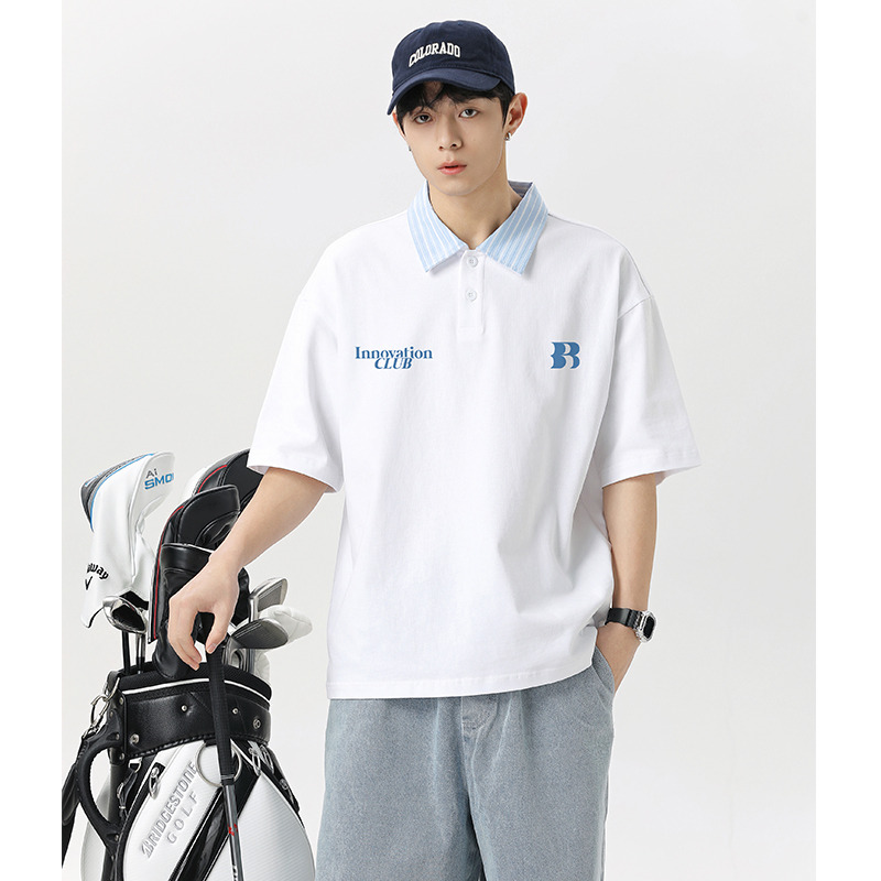 12201322.龙中龙 夏季polo衫男短袖美式潮牌撞色宽松翻领t恤青少年半袖上衣