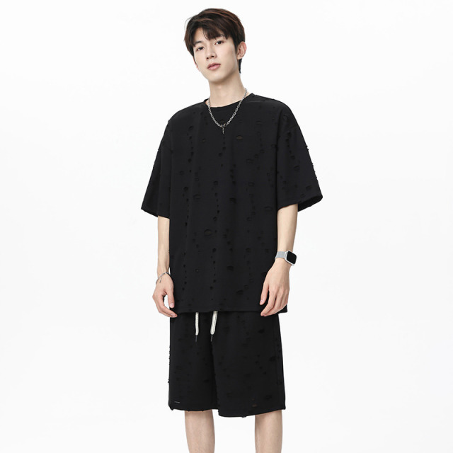 12226581.龙中龙 夏季运动套装男宽松薄款短袖休闲透气五分裤两件套