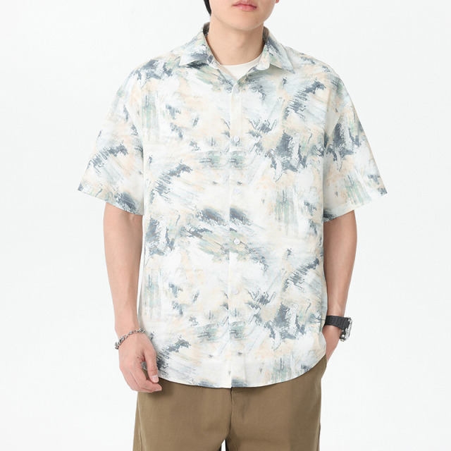 12226184.龙中龙 夏威夷花衬衫男生夏季薄款港风潮牌沙滩衬衣