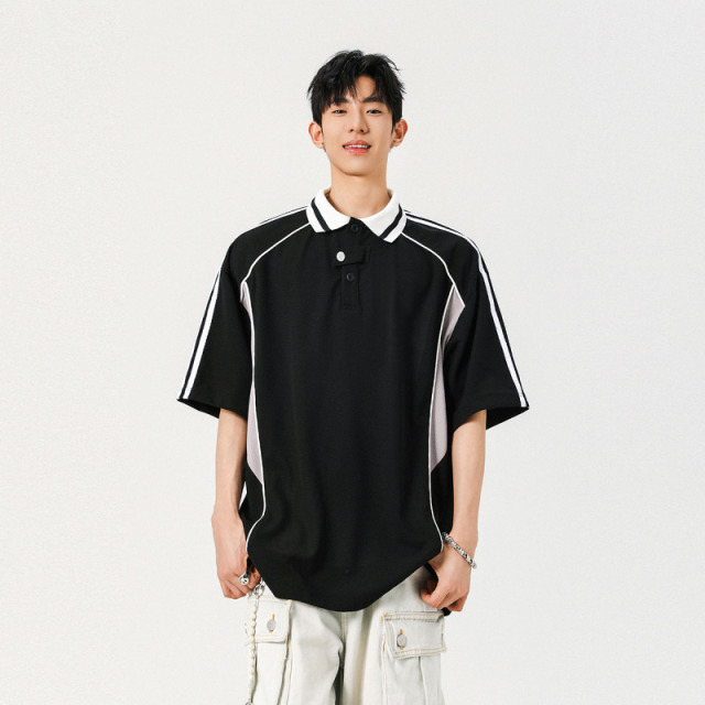 12275488.龙中龙 短袖polo衫男夏季新款青少年撞色拼接翻领男生半袖t恤