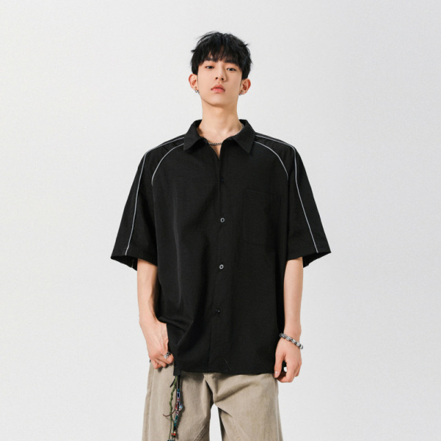12274882.龙中龙 夏季男士短袖新款休闲衬衣修身潮流帅气薄款上衣
