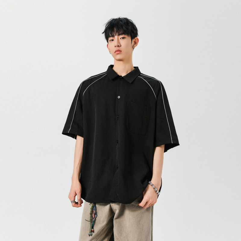 12274882.龙中龙 夏季男士短袖新款休闲衬衣修身潮流帅气薄款上衣