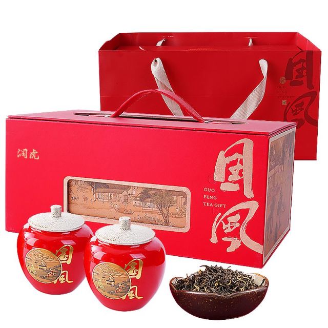 12627737.润虎 鸿运华冠 金骏眉双瓷罐手提礼盒装250克(50小袋)
