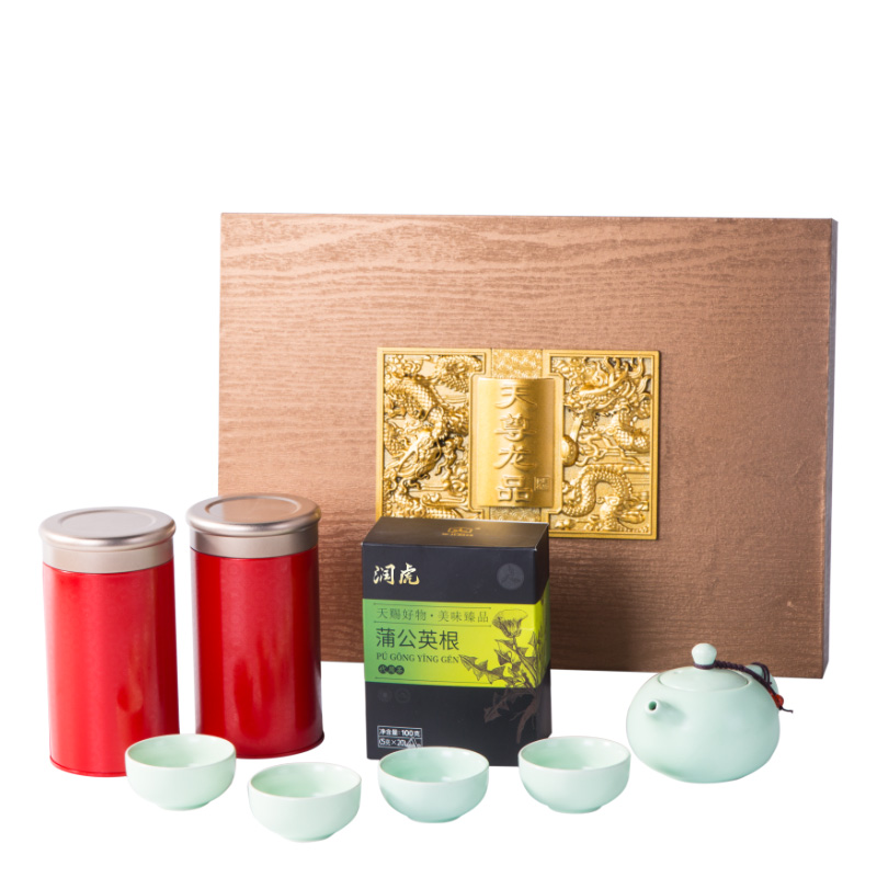 12627766.润虎 红茶叶礼盒装260g(正山小种80克×2+蒲公英根100克)过年送礼木纹礼盒天尊龙品系列