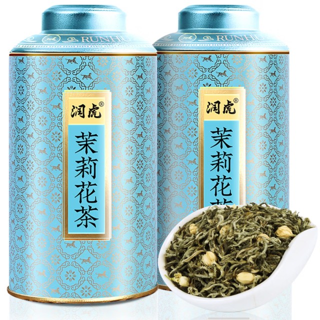 12627780.润虎 茶叶茉莉花茶500g(250g*2罐)浓香型罐装茉莉花茶花草茶年货节送礼自饮送长辈