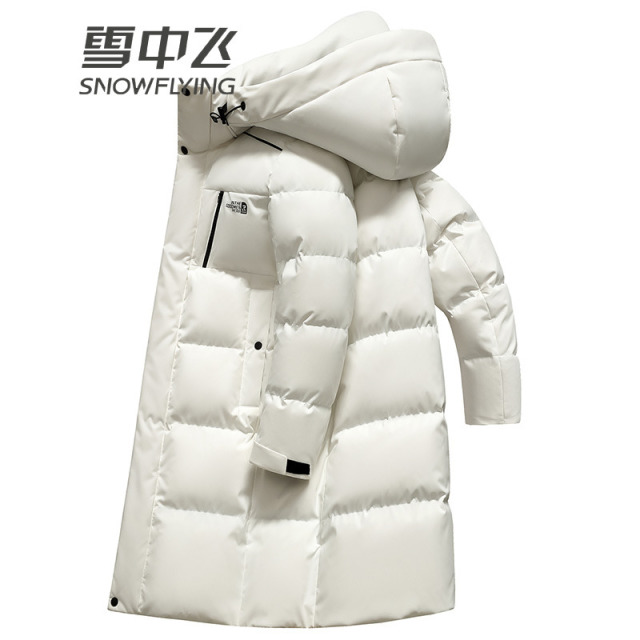 13138374.雪中飞羽绒服男中长款冬季新款宽松休闲加厚防寒情侣连帽外套