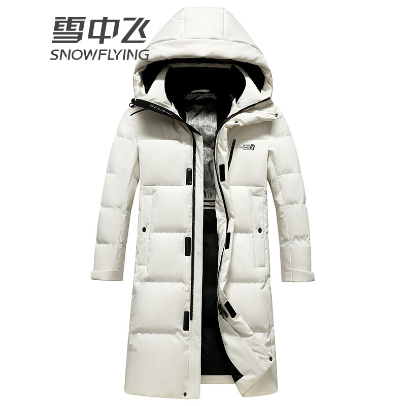 13138374.雪中飞羽绒服男中长款冬季新款宽松休闲加厚防寒情侣连帽外套