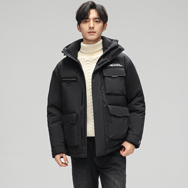 13138593.【男女同款】雪中飞 男士短款连帽羽绒服情侣同款保暖舒适工装外套