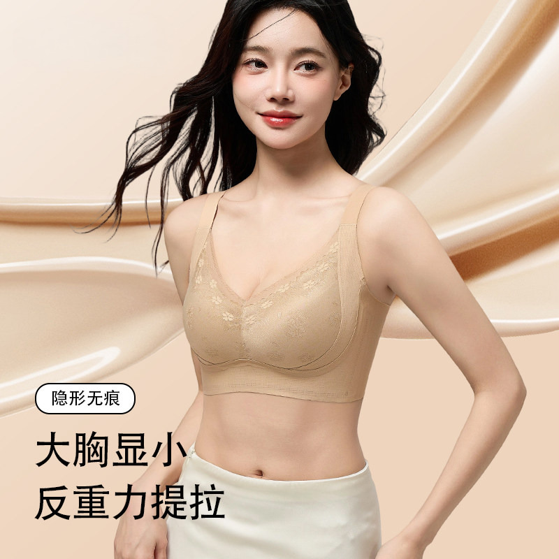 12389811.【粉底液】芬腾提花隐形大胸显小提拉上托收副乳防下垂文胸