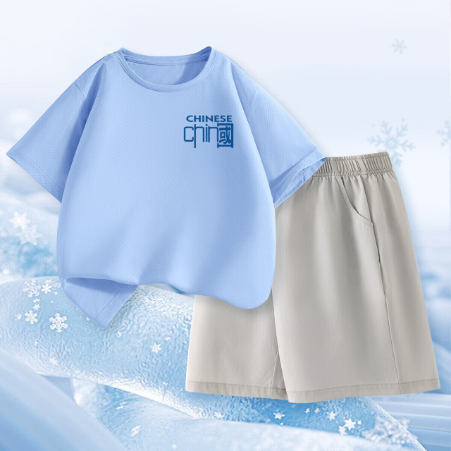 13334907.【2件套】2025新款男童套装夏男孩冰丝速干运动服儿童短袖两件套