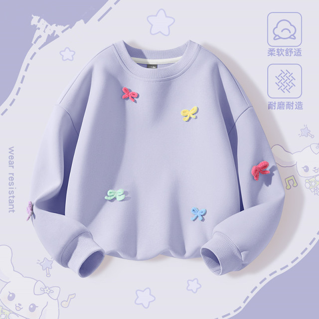13334783.童装女童秋装卫衣2026新款春季款黄色衣服女孩蝴蝶结上衣