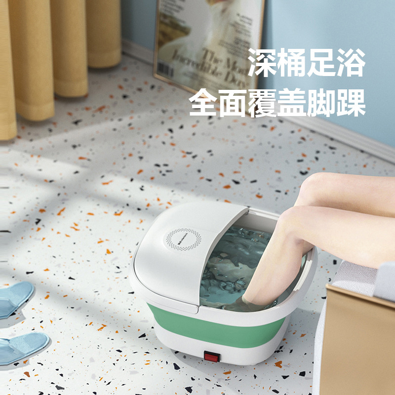 11574297.可折叠泡脚桶便携家用自动按摩加热恒温洗脚泡脚盆器桶足浴盆(绿白款)