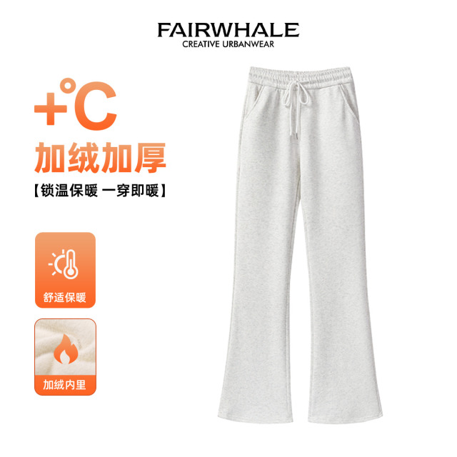 12529237.马克华菲女装新款秋冬加绒保暖时尚显瘦纯色感松紧高腰气质休闲裤