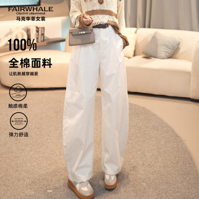 12542050.马克华菲女装秋季2025慵懒欧若风宽松高腰阔腿显瘦遮肉牛仔裤