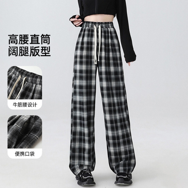 12545744.马克华菲女装2025秋季新款格子阔腿裤时尚休闲百搭高腰显瘦休闲裤