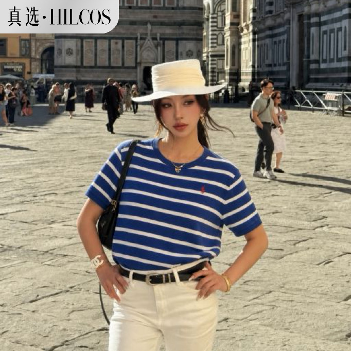 13468450.四色条纹刺绣短袖26年春季新款刺绣条纹短袖