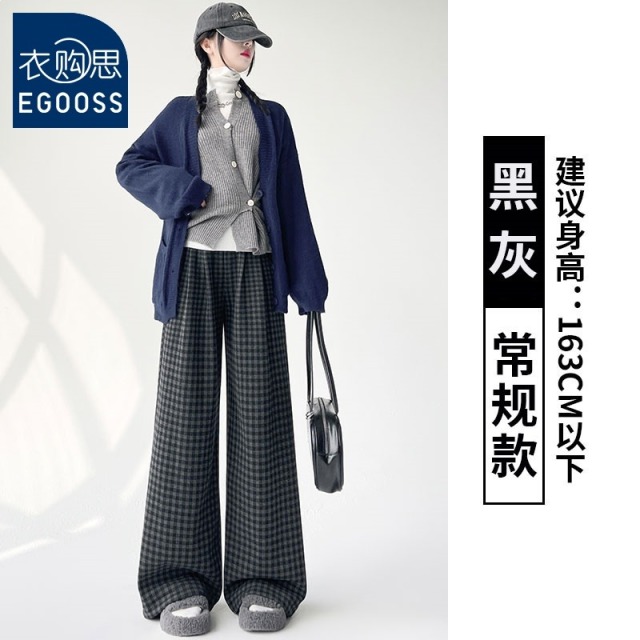 13811727.【衣购思】棋盘格山本格子裤女装慵懒风休闲裤韩系阔腿女裤