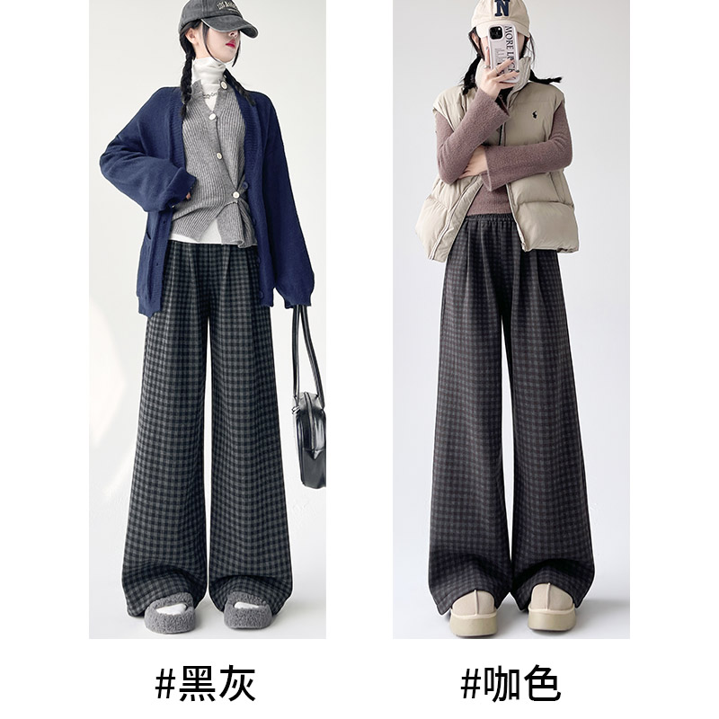 13811727.【衣购思】棋盘格山本格子裤女装慵懒风休闲裤韩系阔腿女裤