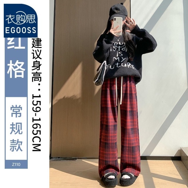 13811172.【衣购思】女装休闲裤阔腿裤窄版糯米裤复古格子裤加长版高个子女裤情侣裤