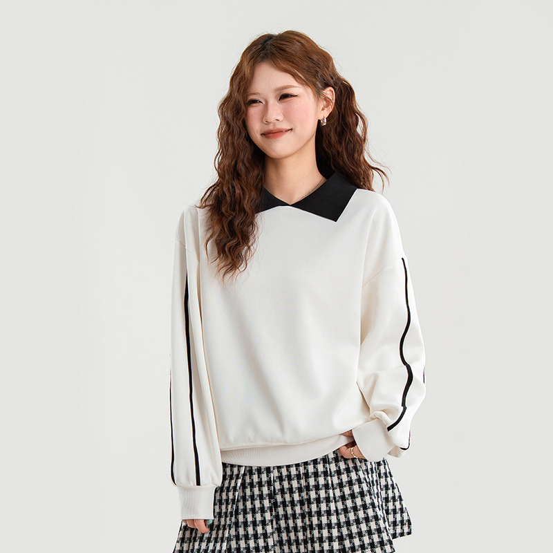 13825511.【衣购思】春秋新款宽松百搭长袖美式卫衣女慵懒风显瘦休闲上衣POLO衫秋季打底衫外套女装