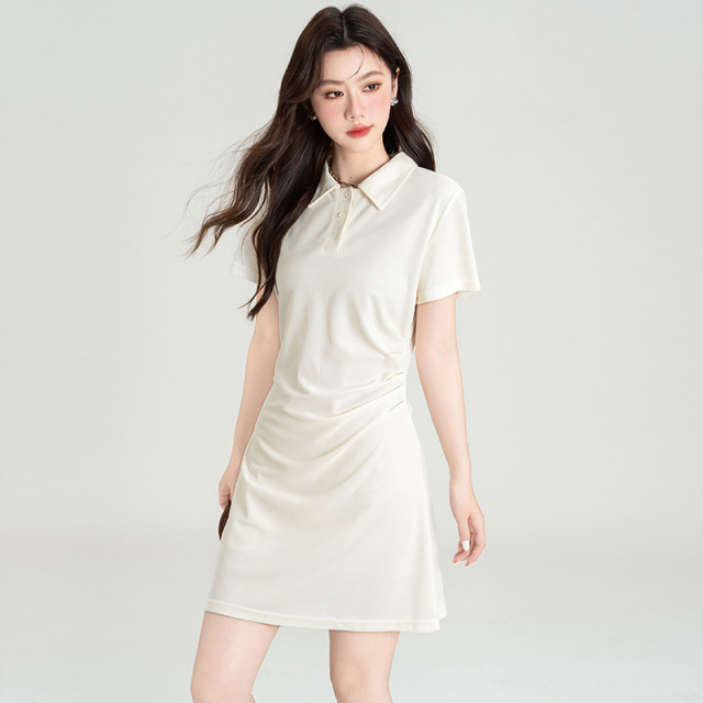 13532717.【衣购思】夏季韩系连衣裙减龄别致收腰显瘦Polo领长款连衣裙