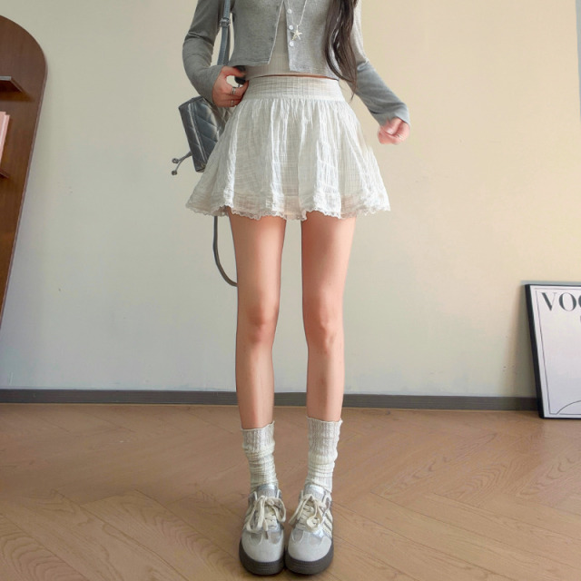 13532568.【衣购思】白色蕾丝小短裙女夏蛋糕裙小个子韩系甜美半身裙